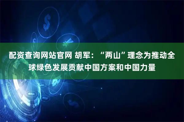 配资查询网站官网 胡军：“两山”理念为推动全球绿色发展贡献中国方案和中国力量